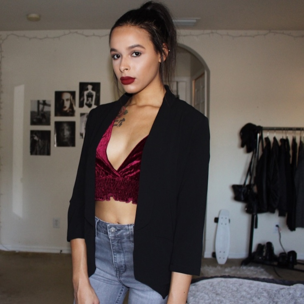 Black sheer half sleeve blazer